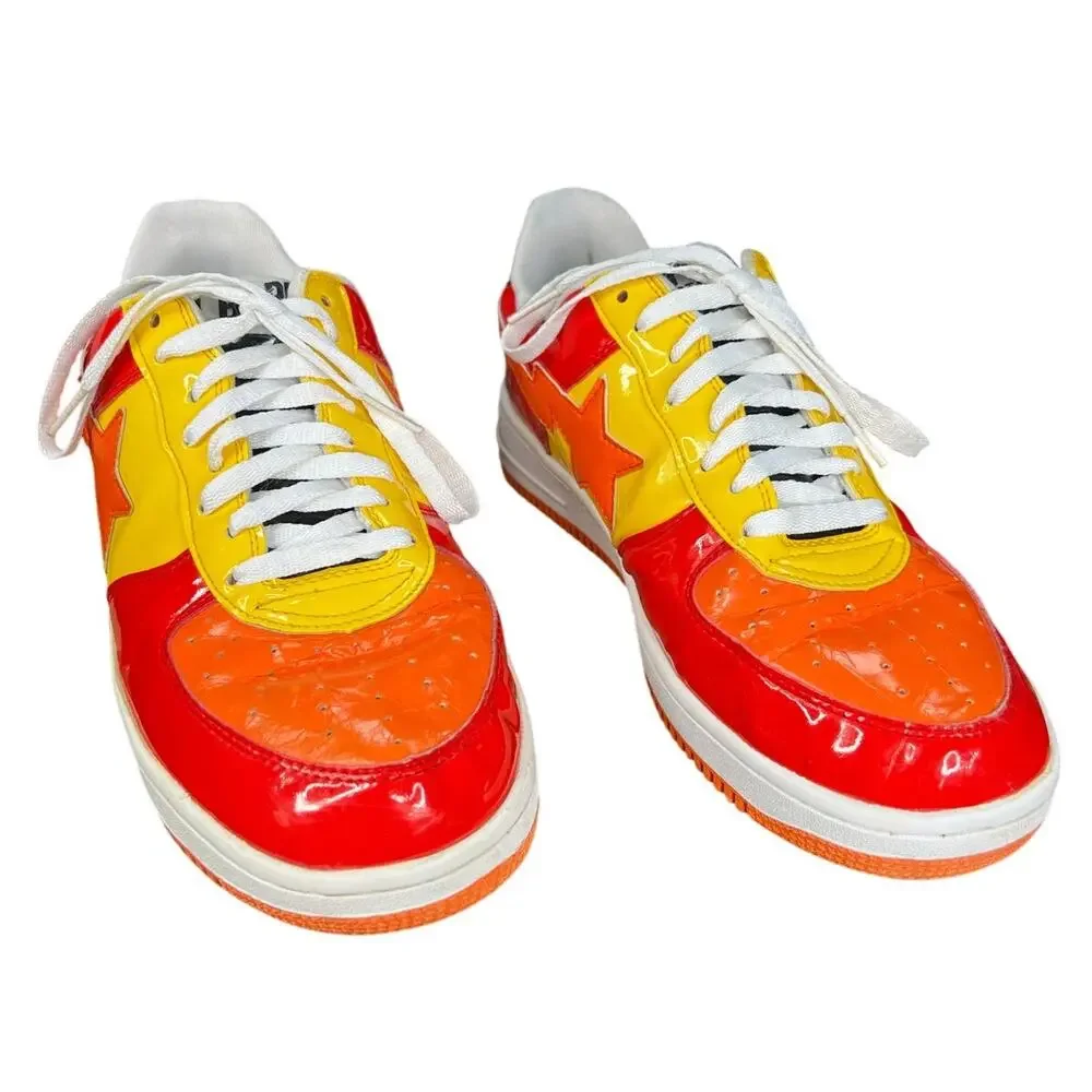 Bapesta Men’s FS002 Red Yellow Orange Skate Sneakers Size US 10.5